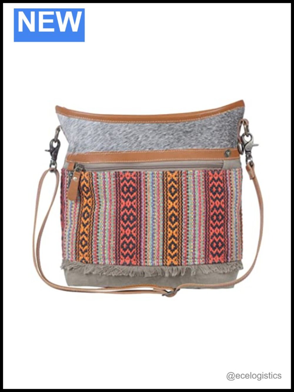 Upcycled Canvas Leather Shoulder Bag Satchel w/ Adjustable Strap